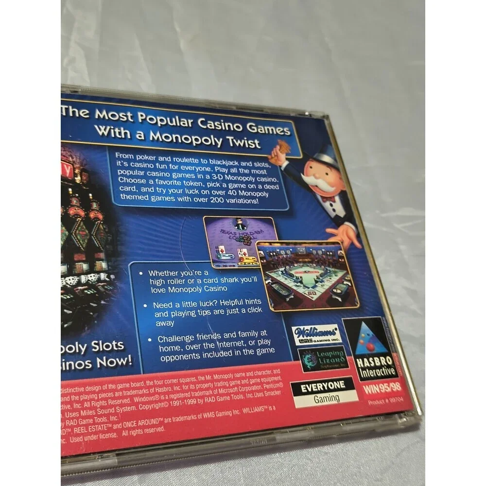 Monopoly Casino (PC, 1999) No Manual Windows Hasbro Computer CPU Game